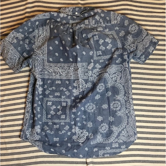 Ralph Lauren Indigo Bandana Chambray Short Sleeve Button Up Shirt 100%cotton - Picture 2 of 6